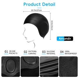 2 Pieces Swimming Caps, Ear Protection, 3D High Elastic Swimming Cap for Men and Women, Waterproof, Fit Long Hair and Short, Adult Swimming Cap for Teenagers, Lightweight Swimming Caps for Women