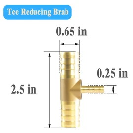 5/8" X 1/4" X 5/8" Brab Reducing Tee Brass Barb Fittings with Stainless Steel Pipe Clamps for Gas/Fuel/Air