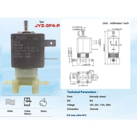 Jiayin JYZ-3 Normally Closed N/C 2/3 Way DC 12V 15bar Cannula Coffee Makers Steam Air Water 2 Position 3 Way Coil Solenoid Water Valve