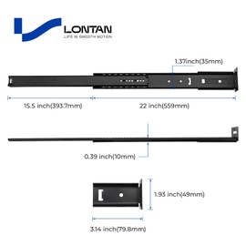 LONTAN 1 Piece Black Center Mount Drawer Slides 22 Inch - Bottom Centered Drawer Mount 3/4 Extension Heavy Duty Drawer Glides for Cabinets, Dressers, and Furniture – Smooth and Quiet Operation