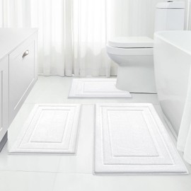 HOMEIDEAS Bathroom Rugs Sets 3 Piece, Super Soft and Absorbent Non Slip Microfiber Toilet Bath Mat with U-shaped (White)