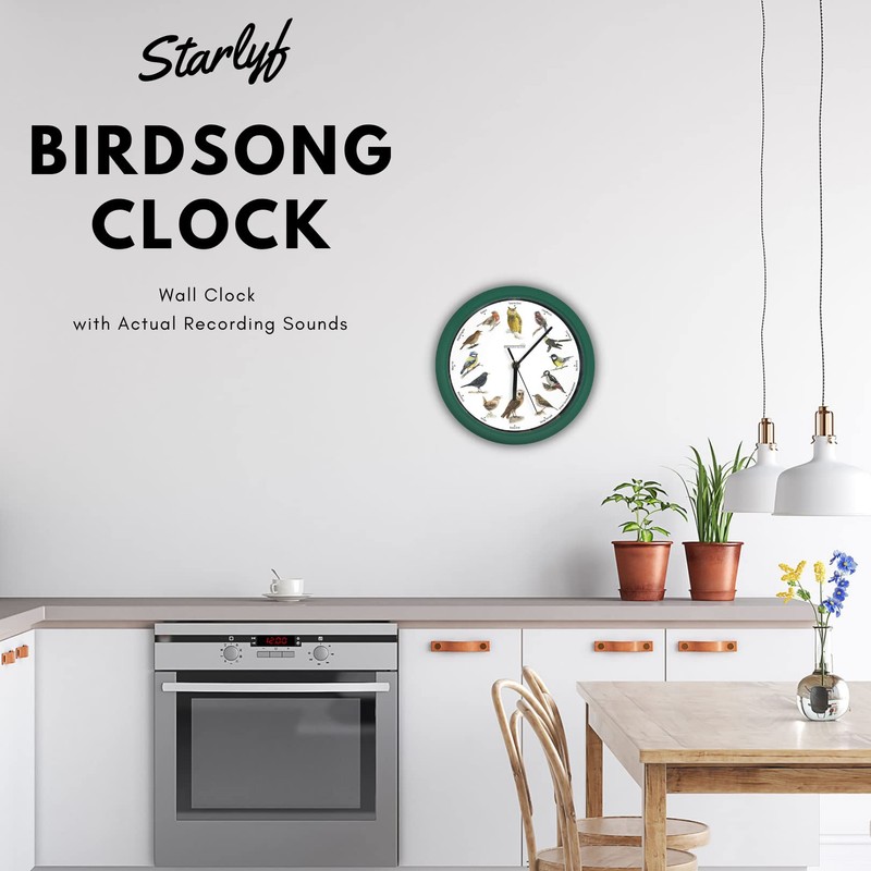 STARLYF Wall Clock Birdsong Clock, Original, With 12 native songbirds,
