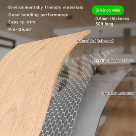 YANYE Red Oak Edge Banding, 3/4 inch x 50ft roll of Veneer Real Wood Edge Banding Pre-glued Flexible, Tape Banding