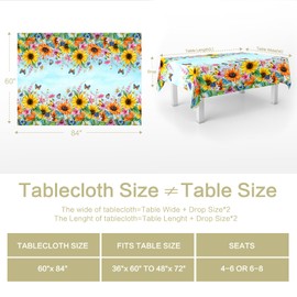 Table Cloth Sunflowers, Rectangle Tablecloth Blue Sky Floral Butterfly 60x84" Textured Spring Summer Tablecloth Spillproof Wrinkle Free Decor Cover for Kitchen Dining Party Picnic,Sunflowers Butterfly