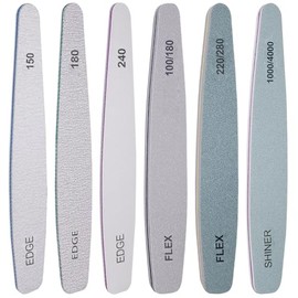 Nail File and Buffer Set, 6 Pcs Professional Nail File Kit for Acrylic and Natural Nails, 100/150/180/220/240/280/1000/4000 Grit Soft Nail Filer Gel N
