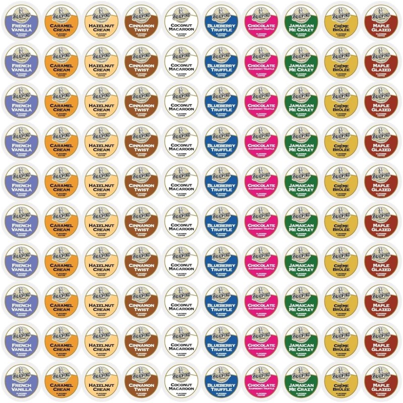 Bradford Flavored Coffee K cups 100 KCups VARIETY PACK Medium