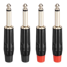 MECCANIXITY 4 Pcs 1/4" Audio TS Plug, 6.35mm Mono Male Plug Cable Connector, TS Male Audio Cable Adapter for Speaker, Microphone, Guitar, 3.15" Black&Red