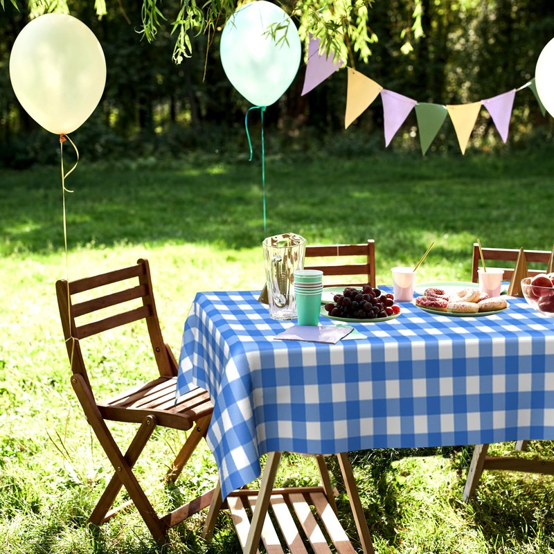 OLIVBIN 2 Pack Blue and White Checkered Tablecloth Blue Checkered