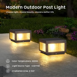 PAKEDANDUN Pillar Lights Outdoor, 9.84 Inch Modern Post Light, Column Lighting for Deck Garden Fence Patio Decorations, IP54 Waterproof, Glass Lampshade, 3000K E26 Bulb Included