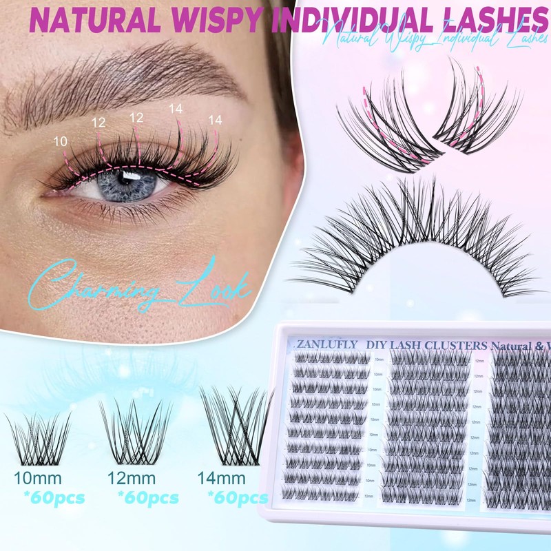 Lash Clusters Wispy Eyelash Clusters Natural CC-Curly Cluster Lashes zanlufly