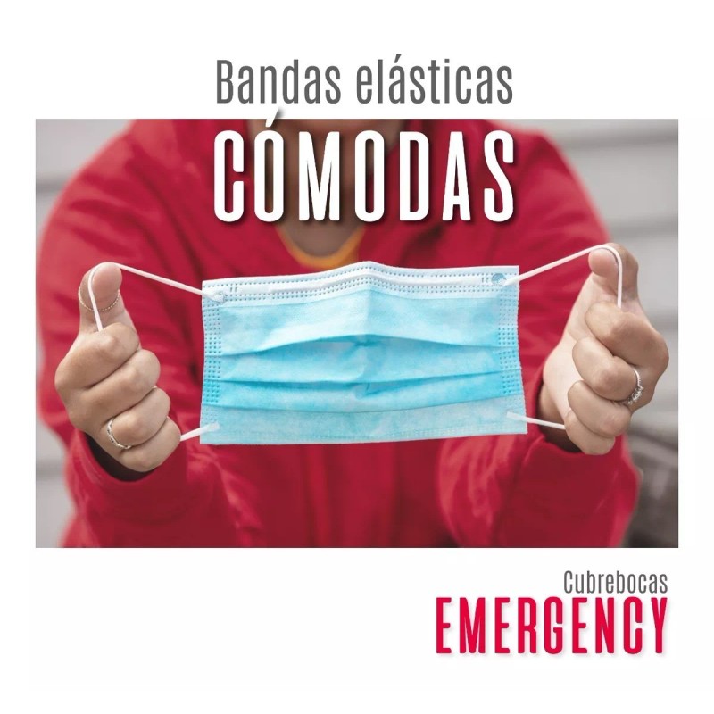Emergency Tapabocas Tricapa Termosellados Desechables Emergency 50pz
