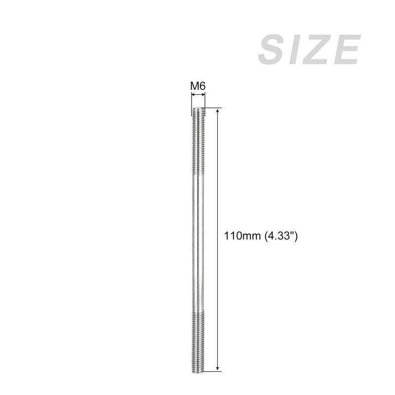 sourcing map Double Ended Stud Screws (M6 Thread 110mm Length)
