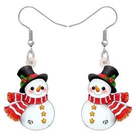 NEWEI Acrylic Cartoon Christmas Snowman Earrings Drop Dangle Decoration Costumes Jewelry for Women Girls Gift New Year (Christmas Snowman E)