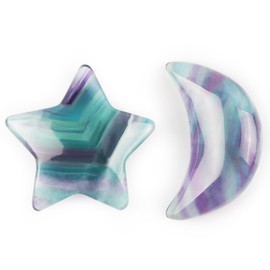 SMQ Rainbow Fluorite Crystal Star Moon Chakra Stone Set 1.2 inch Engraving Star Crystal Moon Gemstone Reiki Healing Crystal Stone for DIY Collectibles Jewelry