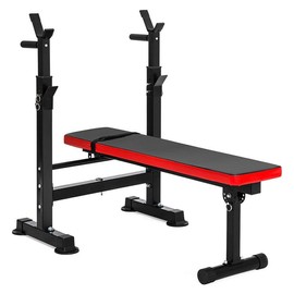 BalanceFrom Fitness Multifunctional Adjustable Workout Station with Squat Rack, Olympic-Style Bench, 400 lbs Weight Capacity, 40 x 12 x 40 Inches - Color: Black/Red