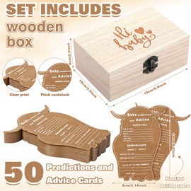 RattanView 50 Pcs Highland Cow Baby Prediction Cards Highland Cattle Predictions and Advice Cards with Wooden Keepsake Box for Baby Shower Party Guessing Activities Decorations