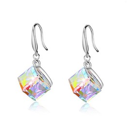 Uloveido Sterling Silver French Hook Drop Dangle Earrings with Square Cube Austrian Crystals - Fashion Jewelry Gift for Women Girls (Box Packing) Y418-E