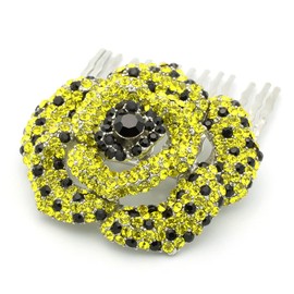 Medium Decorative Hair Comb Rhinestone Crystal Rose Bridal Hair Comb, Yellow