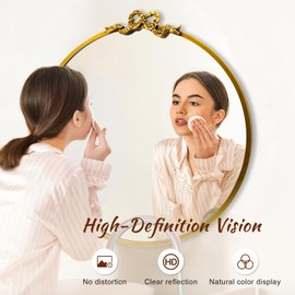 TopCity Vintage Gold Round Mirror Decorative Bathroom Vanity Mirrors 27.5inch Antique Metal Ornate Circle Wall Mirror, Baroque Bow Decor for Home Dressing Table,Bedroom,Living Room,Hallway