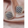 Statement Earrings for Women Vintage Checkered Black and White Rhinestone