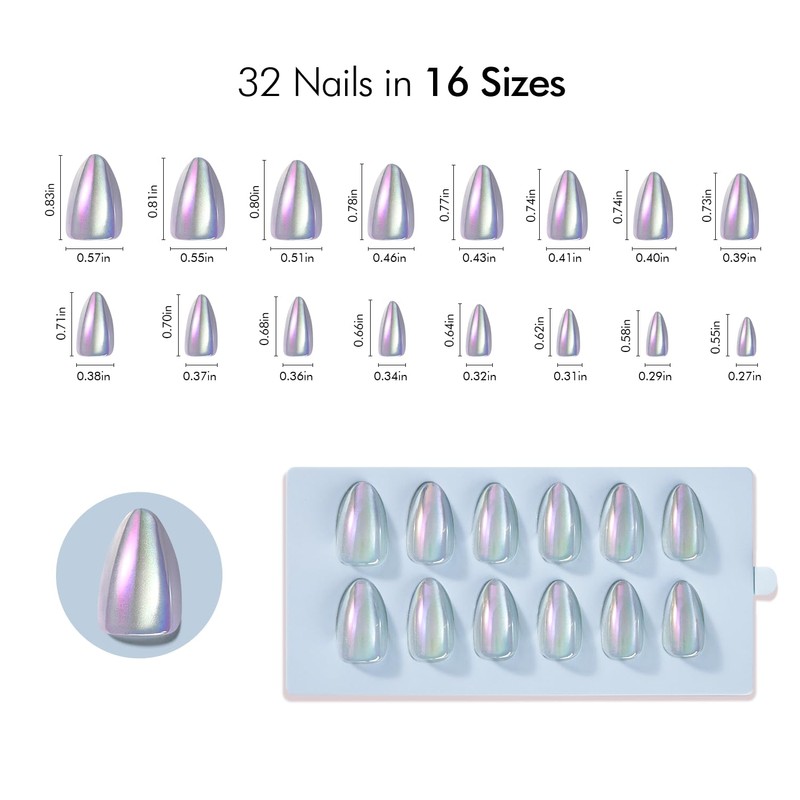 VSALON Press on Nails Short Almond - Green Cat Eye