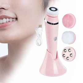 Harilla Face Brush, Face Scrubber, Massage Brush, Gentle Portable Self-Care Skin Cleaning Brush with Brush Head for Travel, Office, Outing, Home, Pink