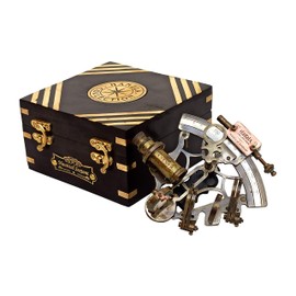 Hanzla Collection Astrolabe Antique Brass Ship Sextant Nautical Navigation Instrument With Hardwood Box