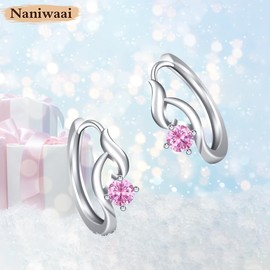 Naniwaai Women's Birthstone Earrings, Hoop Earrings, Silver Earrings, Hypoallergenic Metal, Flower Earrings, Ring, Present, Christmas, Birthday, Anniversary