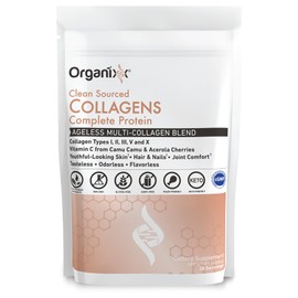 Organixx Collagen Peptides Powder with Vitamin C, Types I, II, III, V, X Hydrolyzed Collagen, Hair, Nail, Skin, Bone & Joint Health, Aging Support, Clean Sourced, Gluten Free, Unflavored, 30 Servings