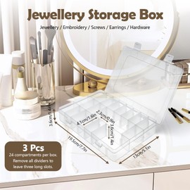 LELE LIFE Bead Organizer with 24 Compartments with Removable Dividers, Clear Storage Containers, Fishing Tackle, Craft Organizer and Storage for Jewellery, Small Parts