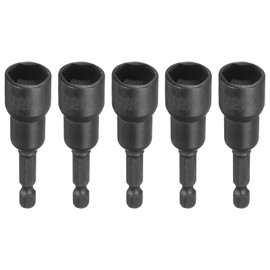 sourcing map 5pcs Magnetic Nut Driver 13mm Hex Drive Socket CR-V Steel Power Screw Drill Bits Socket Wrench Tools with 1/4" Quick Change Hex Shank for Power Drills Impact Drivers, Black