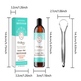 Coconut Pulling Oil for Teeth with Mint and Vitamin E, Whitening Mouthwash with Tongue Scraper, Helps Fresh Breath, Teeth Whitening, and Oral Health, 3.38 fl oz