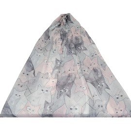 GFM® Colourful Cats Print Scarf - Summer Scarf (CT-29-Grey)(PSCF-FLD-CT-29-BH)