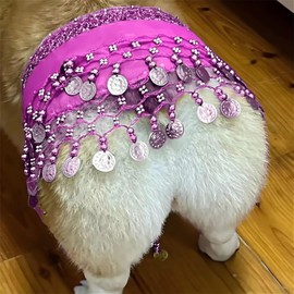 CHOWONE Dogs Belly Dancer Skirt, Waist Chain Hip Curtain Clothes for Corgi Dog Belly Dance Style with Sequin, Puppy Hip Shaking Dance Clothes Decoration Pet Costumes (Purple)