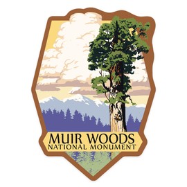 Die Cut Sticker Muir Woods National Monument, California, Towering Redwood, Contour Vinyl Sticker 1 to 3 inches (Waterproof Decal for Cars, Water Bottles, Laptops, Coolers), Small
