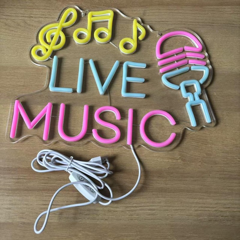 Live Music Neon Sign, Studio Lights, DJ Sign, LED Fall