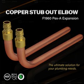 Pex-A Expansion Copper Stub Out Elbow 1/2" x 3-1/2" x 8", F1960 Stub Out Elbow Fitting No Lead Brass, For Use in Pex-A-Tubing Connection