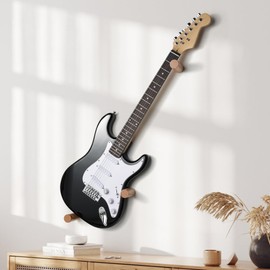 DAZZLIFE Electric Guitar Wall Mount Hanger Horizontal Hidden Design, Solid Wood Holder with Adjustable Hooks, Neck Protection (Wood Color)