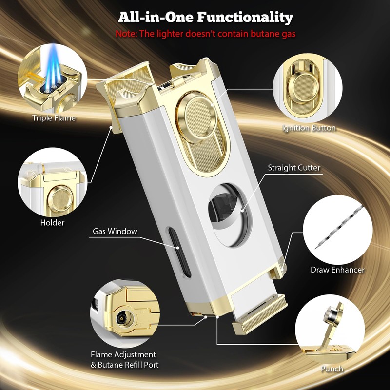 5-in-1 Torch Lighter with Triple Jet Flame, Straight Tool, Holder,