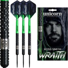 Unicorn | Ross Smith | Wraith | 90% Tungsten Barrels Extra Grippy Machined Grooves | Steel Tip Darts Set | Smudger | Noir Black Volute Points | 20g, 22g or 24g (22 g)