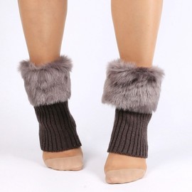 New Knitted Fur Leg Warmers & Boot Covers - Foldable Short Style Size/Light Gray 3ea