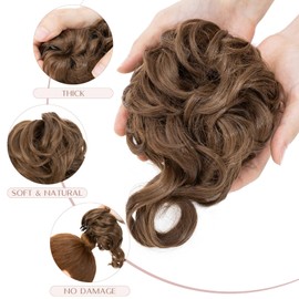 Claw Messy Bun Hairpieces Wavy Curly 75G Thick Hair Chignon Tousled Updo Doughnut Hair Bun Synthetic Ponytail, Ash Brown