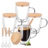 Ulrikco 4 Pack Double Walled Glass Coffee Mugs with Bamboo