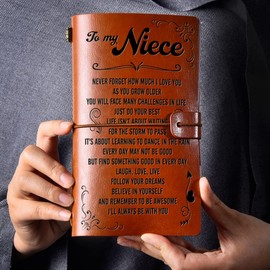 NGAEAK Niece Gifts Leather Journal Notebook from Aunt - to My Niece Follow Your Dreams Engraved Vintage Leather Travel Journal Positive Embossed Writing Journal Gift for Graduation Birthday Christmas