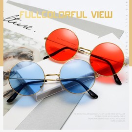 Hippie Sunglasses, Round Sunglasses, Hippie Costume Sunglasses, Round Hippie Glasses, Party Glasses, Hippie Glasses, Retro Sunglasses, Round for 60s 70s Party Costume Accessories, Pack of 2 (Red +