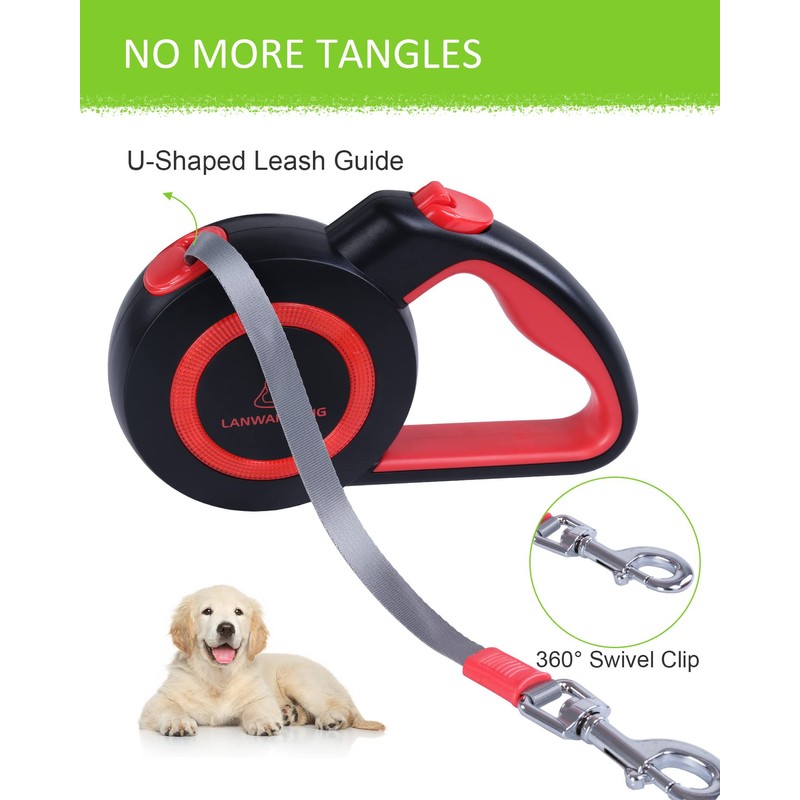 Chew Proof Retractable Dog Leash with 2 Heavy Duty Anti-Chewing