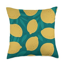 Carla's Vintage Blossoms & Bouquets Cute Teal Abstract Lemon Floral Tropical Pattern Citrus Throw Pillow, 18x18, Multicolor