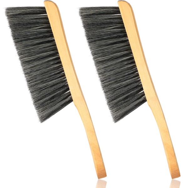 2 Pieces Wooden Bench Brushes Fireplace Brush Horse Hair Bench Brush Soft Bristles Long Wood Handle Dust Brush for Hearth Tidy Car Home Workshop Woodworking (Gray)