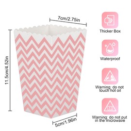 24 Pieces Popcorn Boxes, Popcorn Bags, Pink, Candy Bags, Party Bags Set, 3 Different Designs, Popcorn Boxes, Candy Bar Bags for Parties, Family Celebrations, Cinema, Children's Birthday Parties