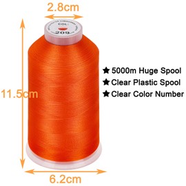New Brothread – Bobina enorme individual de 5000 m, cada hilo de máquina de bordar de poliéster, 40 W para máquinas comerciales y domésticas, mandarina